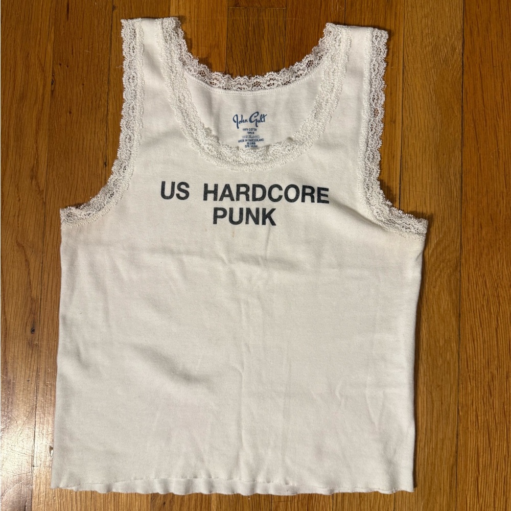 Brant Melville John Galt 'US HARDCORE PUNK' Lace-Trim Tank Top - White